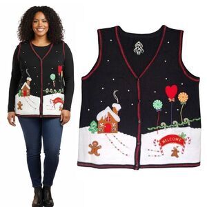 VTG Ugly Christmas Button Front Sweater Vest Candyland